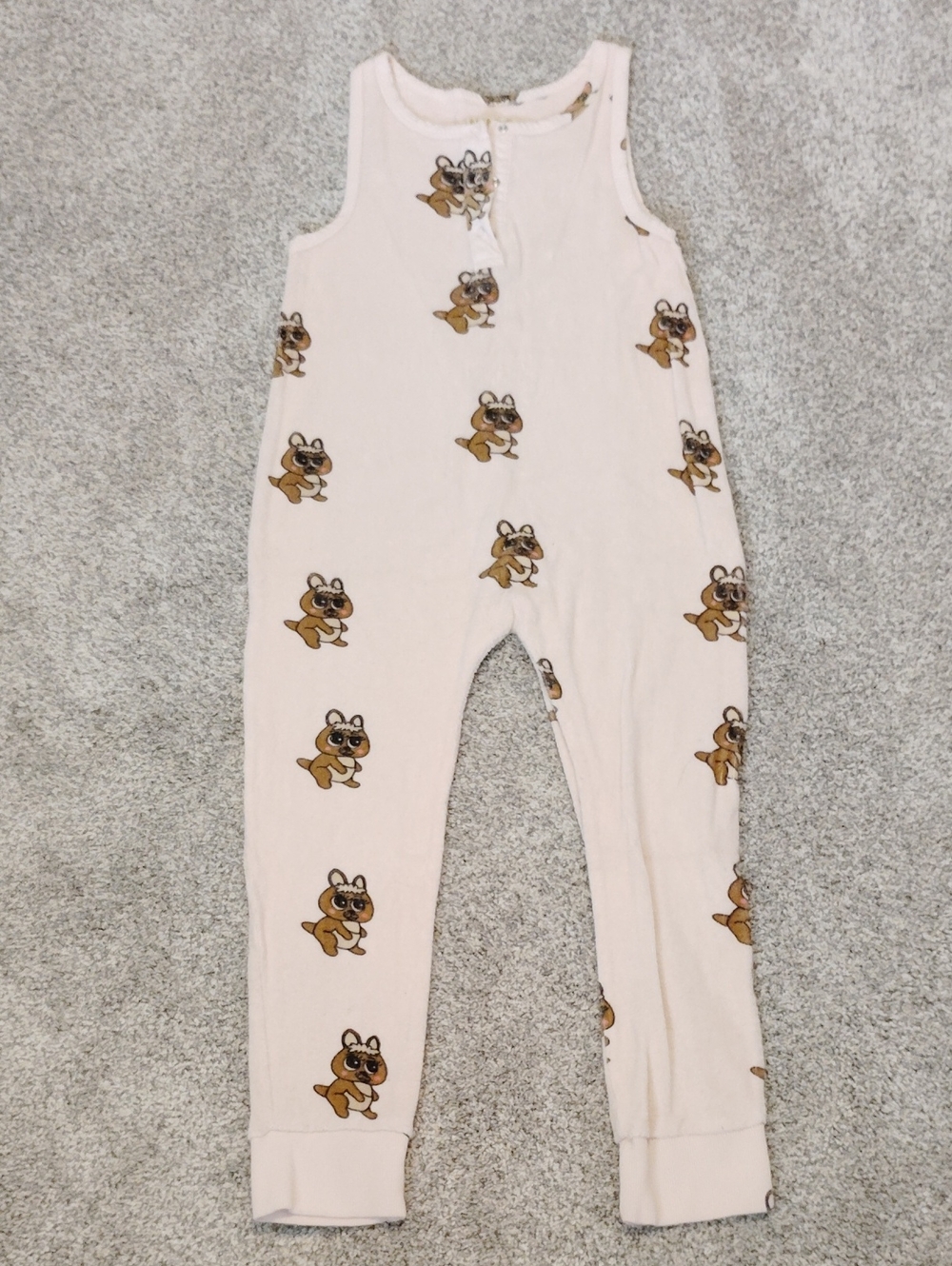 Hugo Loves Tiki Light Pink Terry Sleeveless One-Piece with Bunny Motif